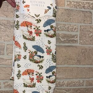 Duck with umbrella and flowers set of 2 Kitchen Towels